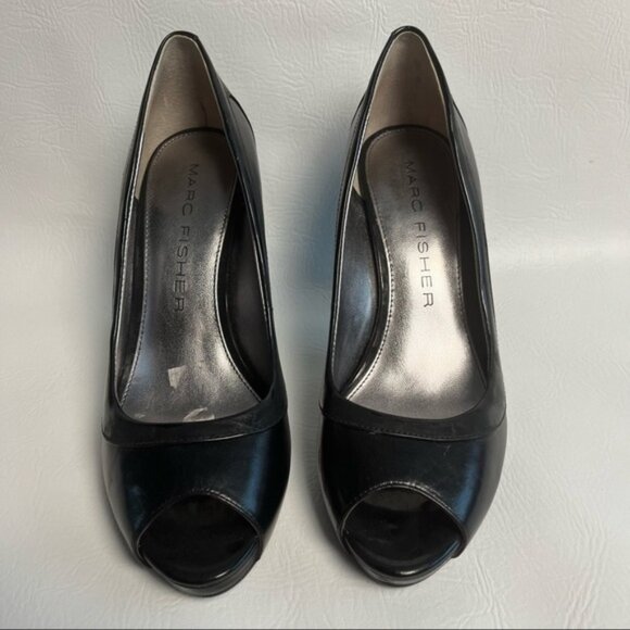 Marc Fisher Black Leather Peep Toe Heels Size 7 M bin 2V - Picture 4 of 4